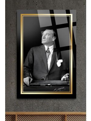 Atatürk Kırılmaz Lüks Cam Tablo Ev Ofis Iş Yeri Hediryesi Temperli Cam Tablo