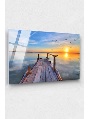 Marsilyan Gün Batımı ve Iskele Cam Tablo, Doğa Tablo,duvar Dekor, Büyük Tablo, Cam Duvar Tablo