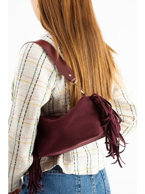 Çanta Trend Süet Bordo Kadın El ve Omuz Çantası