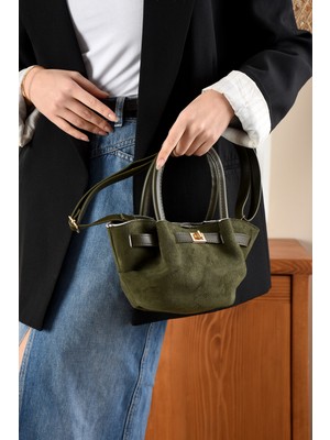 Çanta Trend Yeni Sezon Kilit Detaylı Süet-Nubuk Mini Çanta