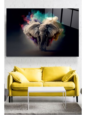 Marsilyan Colorful Elephant Cam Tablo, Dekoratif Cam Tablo