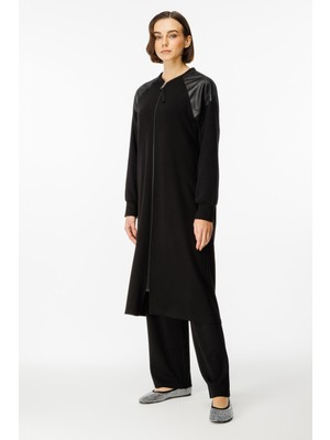Micca Mix Garni Detaylı Örme Kap Ferace-Siyah