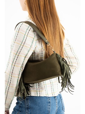 Çanta Trend Süet Haki Kadın El ve Omuz Çantası