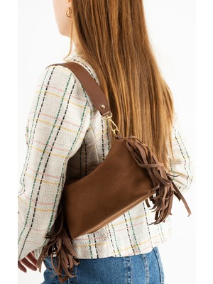 Çanta Trend Süet Taba Kadın El ve Omuz Çantası