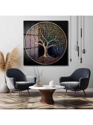 Marsilyan Hayat Ağacı Tasarım Ultra Yüksek Çözünürlük Kare Cam Tablo Ev Iş Yeri Ofis Hediyesi Tasarım Tablo
