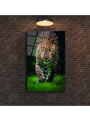 Yakın Çekim Leopar Cam Tablo