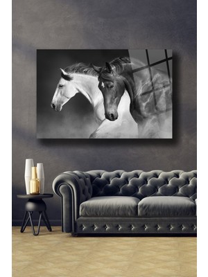 Marsilyan Siyah Beyaz Atlar Cam Tablo 50X70