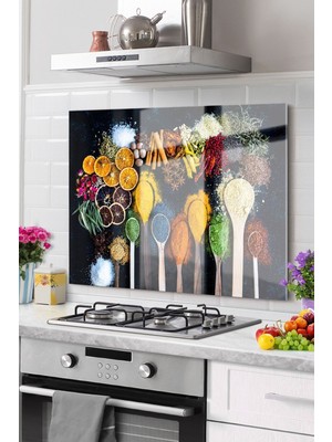 Premium Mutfak Cam Ocak Arkası Koruyucu Tezgah Ankastre Arkası Koruyucu 50X60CM | Baharat Kaşık