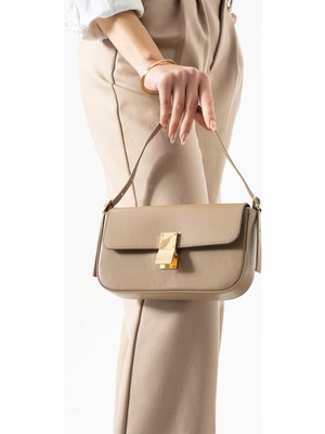 Çanta Trend *süeda Model Vizon Renk Gold Detaylı Kadın El ve Omuz Çantası