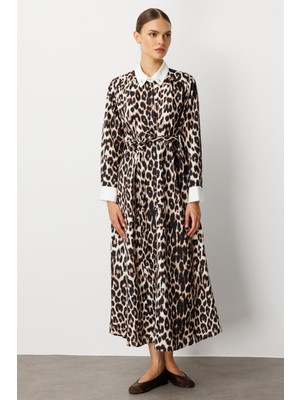 Micca Leopar Desen Dökümlü Ince Elbise Kap-Leopar