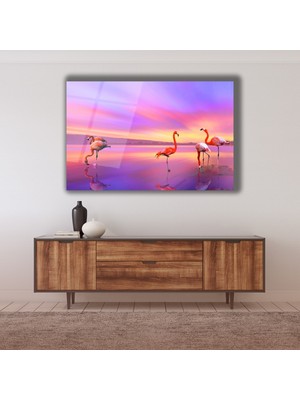 Flamingo Hayvan Cam Tablo