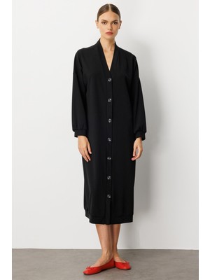 Micca Örme Krep Doku Spor Zamansız( Hırka/ Kap) Ferace-Siyah