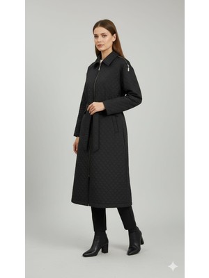 Micca HZR Fermuar Detaylı Jakar Kapitone Spor Trench Kap-Siyah