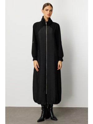 Micca Kare Jakar Krep Doku Mix Astarlı Mevsimlik Spor Trench Kap-Siyah