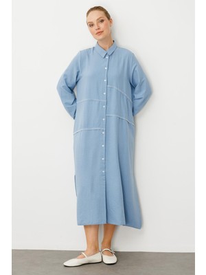 Micca Chooban Dikiş Detaylı Ipekçe Kumaş Konforlu Kap Ferace-Mavi