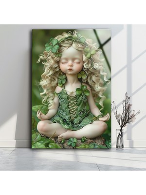 Marsilyan Meditasyon Yapan Tatlı Bebek Cam Tablo , Soyut Tablo , Temperli Cam Üzeri Baskı , Ev Duvar Dekoru