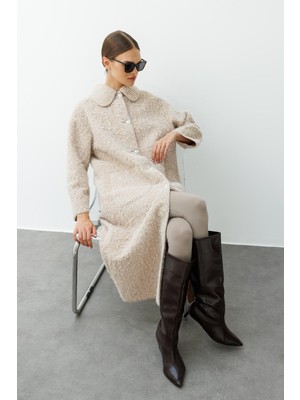 Micca Sweety Yün Görünümlü Astarsız Hafif Kaban Yada Kap Olarak Kullanım Sunan Trench Kaban-Taş