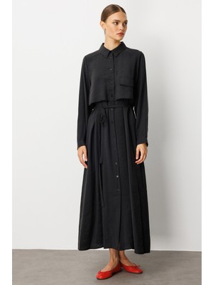 Micca Soft Modal(%90) İçerik Aller Detay Kap Elbise Ferace-Siyah