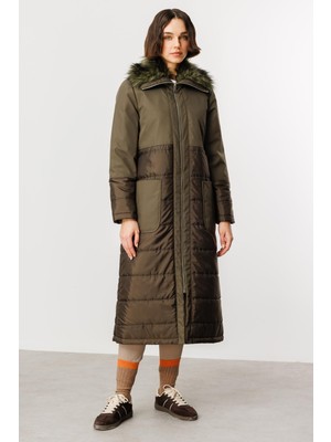 Micca Peluş Yakalı Dolgu Iç Beden Spor Kaban Manto-Haki