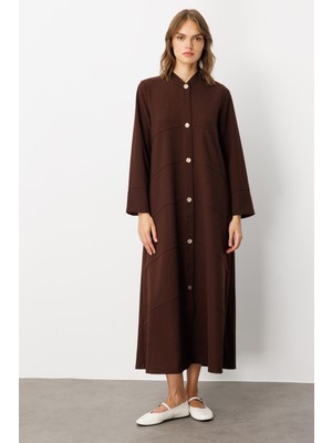 Micca Krep Esnek Doku Elişi  Garni Detaylı Kap Ferace-Kahve