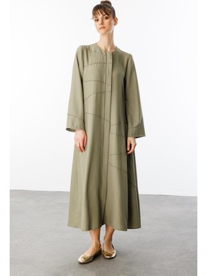 Micca ZV Nervur Aller Dikiş Detaylı İpekçe Doku Zamansız Spor Kap/ Ferace-Haki