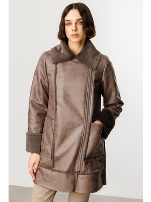 Micca Crok Suni Deri ve Içi Soft Kürk Kaplı Spor Kaban-Vizon