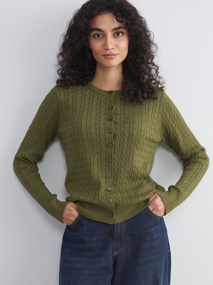 Lc Waikiki Yeni Sezon Bisiklet Yaka Kendinden Desenli Kadın Triko Hırka