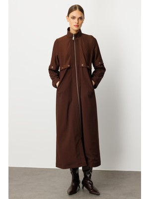 Micca OTTO VE KREP DOKU MİX ASTARLI ALLER GARNİ AKS DETAYLI MEVSİMLİK ZAMANSIZ TRENCH/KAP-Kahve