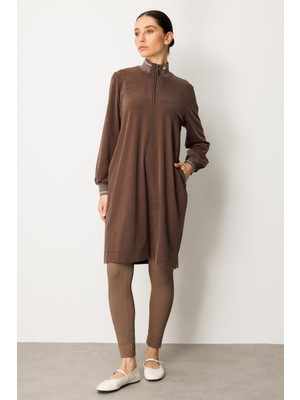 Micca Örme Softy Modal  Kol ve Yaka Ribanalı  Spor Araboy Kap Tunik-Kahve