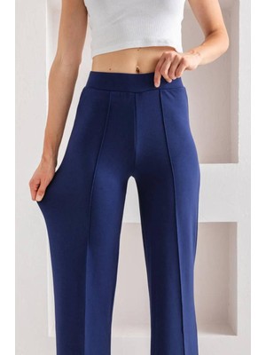 LaSunza Yüksek Bel Önü Nervürlü Bol Paça Kaliteli Modal Kumaş Pantolon