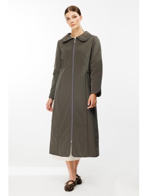 Micca Ruby Kumaş ve Biye Detaylı İçi Elyaf Dolgulu Zamansız Özel Kaban Manto-Füme (Antrasit)