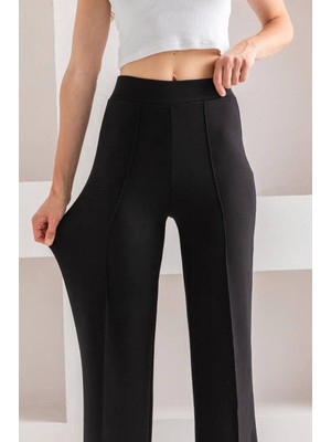 LaSunza Yüksek Bel Önü Nervürlü Bol Paça Kaliteli Modal Kumaş Pantolon