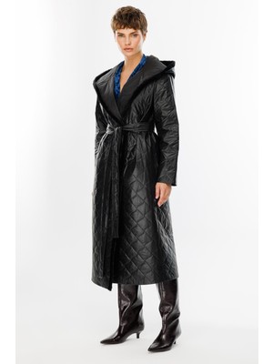 Micca Sorf (suni) Kürk Garni Baharlık Hafif İçi Dolgulu Spor Trenç Kap Kaban-Siyah