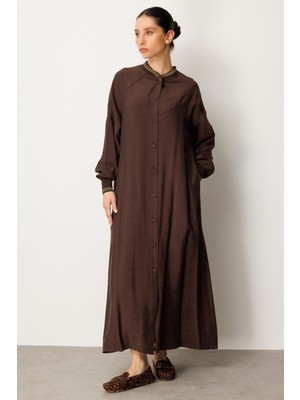 Micca Soft  Modal Kol ve Yaka  Ribanalı Sade Elbise Kap Ferace-Kahve