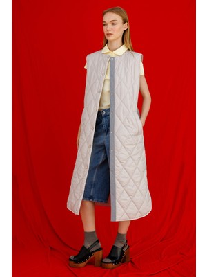 Micca MRN Çizgi Detaylı Zamansız Kapitone Yelek.-Gri