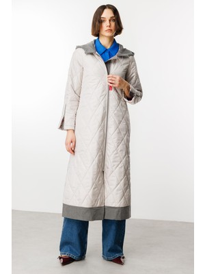 Micca Denim Rouge Kapitone Dolgulu Garni Femuarlı Baharlık Trench Kaban-Gri