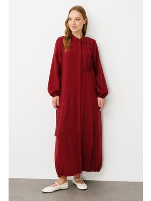 Micca Mesh Poly - Cupra Detaylı Özel İşleme Desen Ferace Kap-Bordo