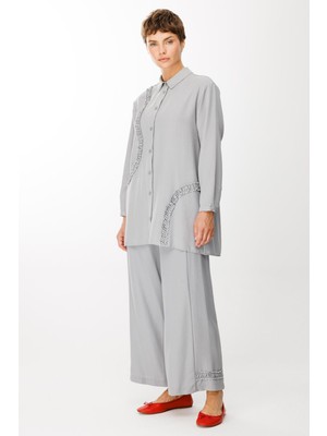 Micca S Şifon Garni Tunik / Pantalon İpekçe Doku Takım-Gri