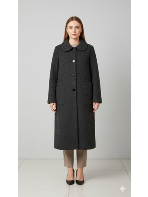 Micca Sweety Yün Görünümlü Astarsız Hafif Kaban Yada Kap Olarak Kullanım Sunan Trench Kaban-Siyah