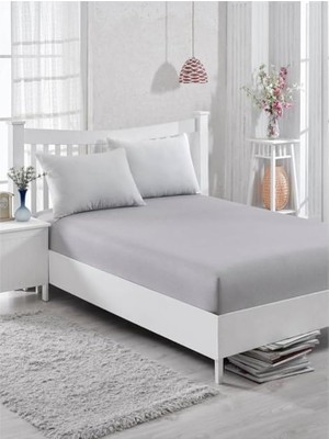 Çift Kişilik Ara Ölçü Açık Gri Penye Lastikli Çarşaf - 140X190