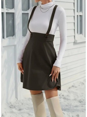 Çamaşır Kenti Kadın Askılı Düğmeli Mini Süet Elbise