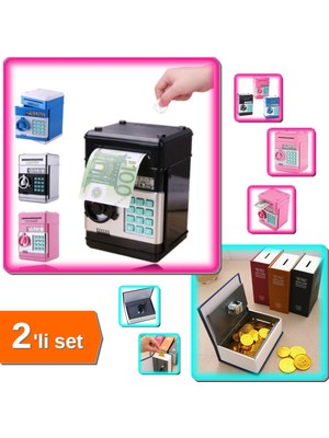 Hereveoyuncak Şifreli Atm Kumbara + Kitap Şeklinde Mini Boy Kilitli Kasa - Eğlenceli Tasarruf - 2li Set E4W3B5