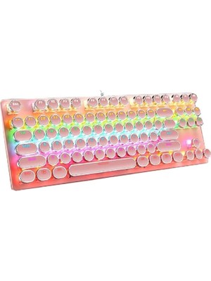 Leaven K550 Kablolu Pembe Klavye Daktilo Tarzı Su Geçirmez LED Rgb Gökkuşağı Renler Mekanik Oyuncu Işıklı Klavye Ergonomik Tasarım Rahat Kullanım 150CM Kablo Uzunluğu Bilgisayar Pc Için (Pembe)
