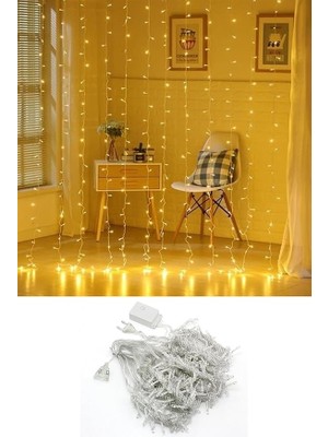 Perde LED Işıklar Animasyonlu Kumandalı Fişli - Günışığı (3x2)