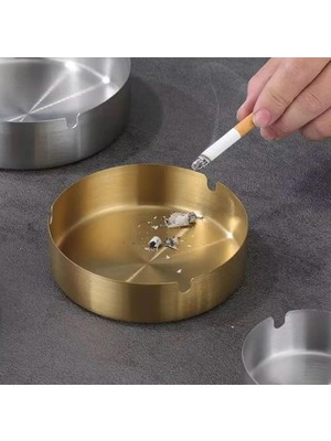 Toptan Çelik Küllük Büyük Boy Kapaklı Yuvarlak Paslanmaz Kültablası Gold Altın