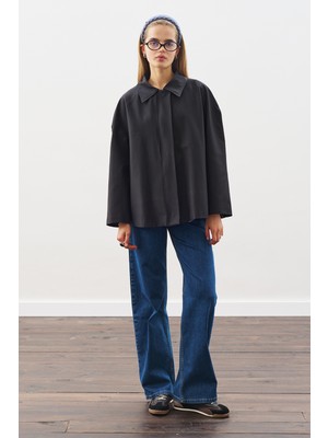 Manuka Kontrast Yakalı Trençkot Siyah