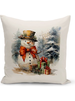 Empressco Yılbaşı Temalı Çift Taraflı Dijital Baskılı Kırlent Kılıfı, Ekru, Şık ve Renkli Tasarım