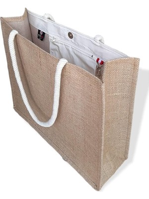 Xm Beach Bag Ünisex Jüt Hasır Havuz Plaj Çantası Iç Cepli