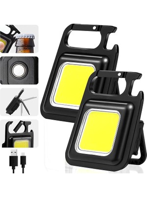 Mini El Feneri, 1000 Lümen Parlak Şarj Edilebilir Anahtarlık, 3 Modlu, Taşınabilir El Feneri, Katlanır Tutucu, Şişe Açacağı ve Mıknatıslı Ayaklı [enerji Sınıfı A+++] Marka: (2)