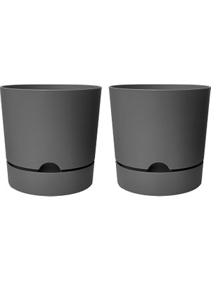 2 Adet Begonya Saksı Tabaklı Drenajlı Mat Plastik Çiçek Saksısı (Gri, 5 Litre)